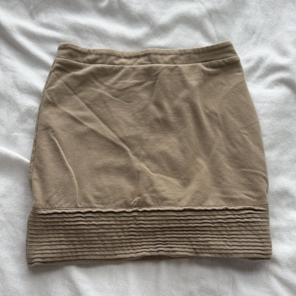 Forever 21 Tan Bodycon Mini Skirt Ruched Hem Stretch Zip Back Size S